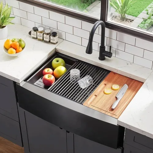 Vista 21 de Friho Fregadero de barra empotrable negro de 15 x 15 pulgadas, fregadero de cocina de acero inoxidable de un solo tazón montado en superficie
