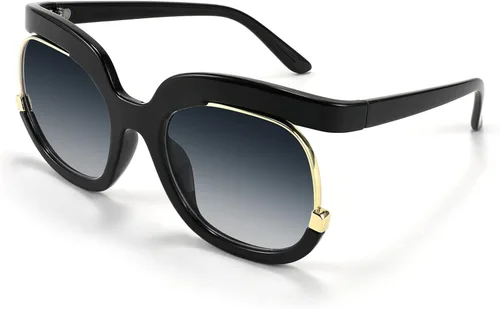 Vista 2 de FEISEDY Gafas de sol redondas retro cuadradas para mujer, grandes y vintage B4091, 56mm