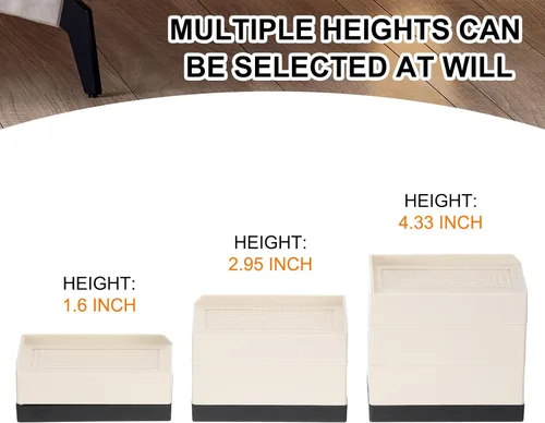 Vista 3 de uxcell Paquete de 4 elevadores rectangulares para cama, 1.6 pulgadas, borde en L, resistentes, ajustables, para cama, sofá, mesa y elevador de sofá