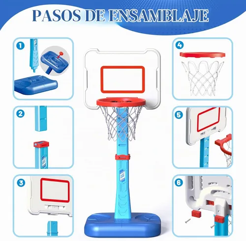 Vista 6 de Aro de baloncesto para niños pequeños de interior para edades 1, 2 y 3 años, aro de baloncesto ajustable para niños, mini aro de baloncesto con 3