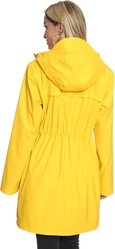 Vista 5 de Fahsyee Chubasquero para mujer, chaqueta impermeable con capucha, rompevientos para exteriores, larga actividad