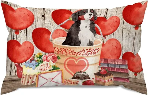 Vista 35 de Fundas de almohada lumbar con textura de madera rústica para perro en cubo, diseño de corazón rojo para el día de San Valentín, fundas de almohada