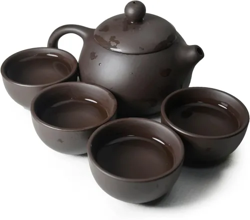 Vista 4 de Juego de 4 tazas de arcilla, tetera pequeña y tazas de té tradicional chino Kung Fu (negro)