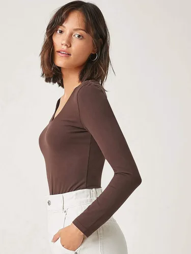 Vista 3 de Floerns Camiseta básica de manga larga con cuello alto falso para mujer