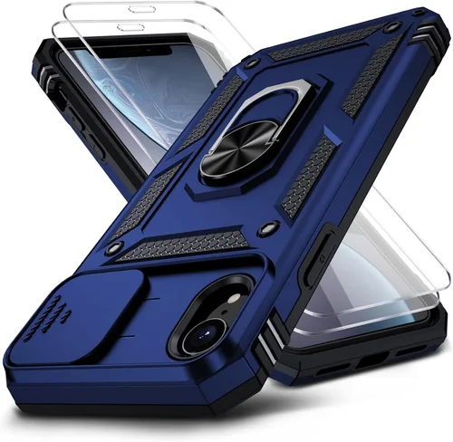 Vista 15 de Funda para iPhone XR, Funda para Teléfono iPhone XR con 2X Protectores de Pantalla HD + Cubierta Deslizante para Cámara, [Grado Militar] Funda
