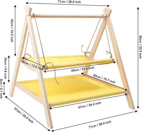 Vista 8 de Elevated Cat Bed, Breathable Washable Fabric Sturdy Pine Wood Construction Cat Hammock, Raised Bed with Double Layer Design Easy Assembly for Indoor