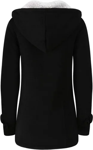 Vista 2 de JiangWu - Chaqueta cálida de invierno con capucha y forro de vellón, botones tipo cuerno, para mujer
