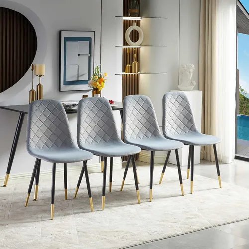 Vista 17 de Juego de 2 sillas de comedor de terciopelo azul marino, sillas tapizadas de cocina y comedor con patas de metal, sillas decorativas modernas