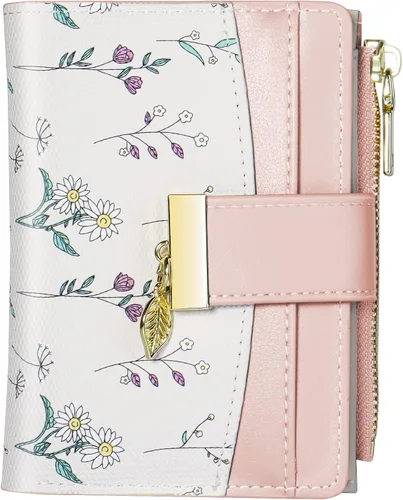 Vista 9 de Avando Carteras para mujer - Bloqueo RFID, de piel sintética suave, plegable, con cremallera, bolsillo con cremallera, cartera pequeña con flores