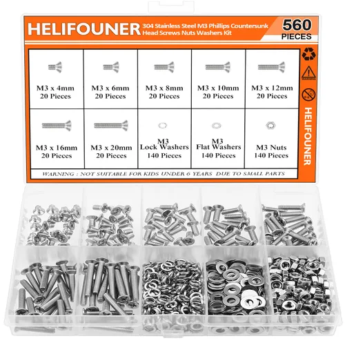 Vista 20 de HELIFOUNER 560 Piezas M2 x 4 mm / 6 mm / 8 mm / 10 mm / 12 mm / 16 mm / 20 mm, Tornillos de Cabeza de Botón con Cavidad Cilíndrica, Tuercas
