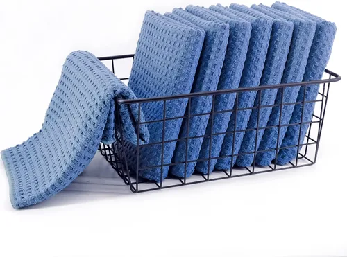 Vista 3 de POLYTE Toalla de cocina para platos y manos de microfibra ultra premium, tejido de gofre, paquete de 8 (16 x 28 pulgadas, azul)