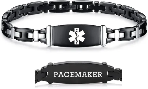 Vista 64 de LinnaLove Lady Medical Alert - Pulseras médicas de acero inoxidable para mujer, 7.5 pulgadas