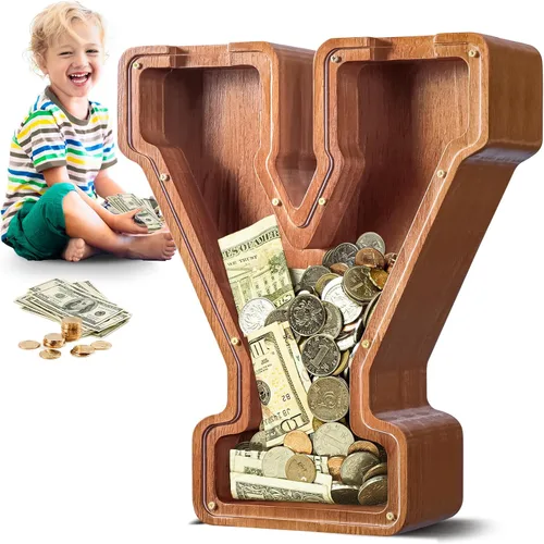Vista 43 de SummiDate Alcancía de madera de letra para niños y niñas, Alfabeto, personalizada, regalo de cumpleaños y pascua para niños (A)