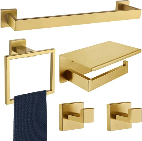 Vista 14 de Juego de 5 piezas de accesorios de ferretería para baño en negro mate, juego de toalleros cuadrados de 16 pulgadas para baño, juego de barras