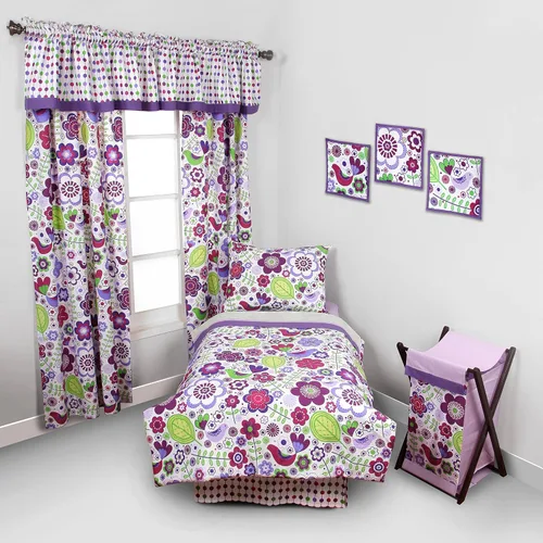 Vista 6 de Bacati - Juego de ropa de cama de algodón de 4 piezas para niñas pequeñas, 100% algodón, incluye edredón reversible, sábana bajera, sábana superior
