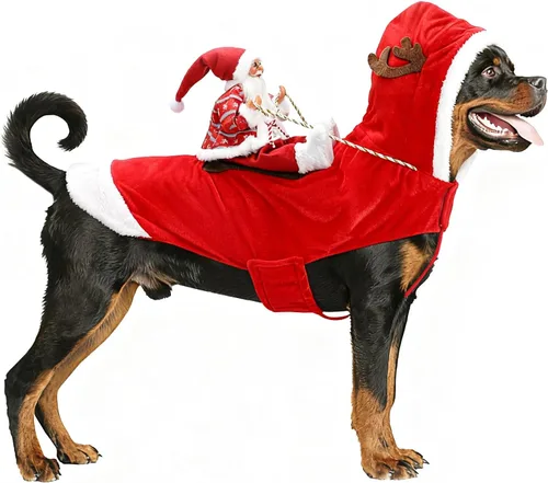 Vista 18 de BWOGUE Disfraz de Navidad de Papá Noel para perro, disfraz de cosplay para perros pequeños, medianos y grandes, gatos Chef Santa Claus