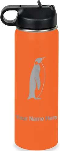 Vista 31 de LaserGram Botella de agua personalizada, pingüino, acero inoxidable de doble pared aislada al vacío con popote superior, regalo grabado