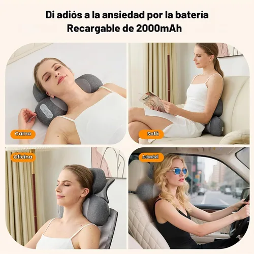 Vista 7 de 4D Kneading Shiatsu Neck and Shoulder Massager with Heat Cordless 2000mAh Rechargeable Memory Foam Massage Pillow, 4 Rotating Nodes, Low Noise, for