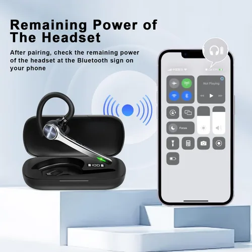 Vista 9 de HEIBAS Auriculares Bluetooth, Auriculares inalámbricos Bluetooth con estuche de carga de 500mAh, tiempo de conversación de 72 horas, micrófono