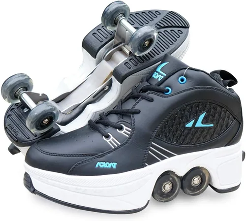 Vista 30 de Zapatos de patinaje convertibles para hombres y mujeres, zapatos de paseo automáticos para niños y adultos, patines con doble fila de ruedas, ruedas