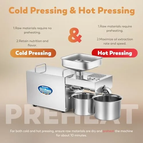Vista 6 de Oil Press Machine, 1500W Automatic Cold/Hot Stainless Steel Oil Extractor with Smart Panel, Brushless Motor, Temperature Control, Innovative Press