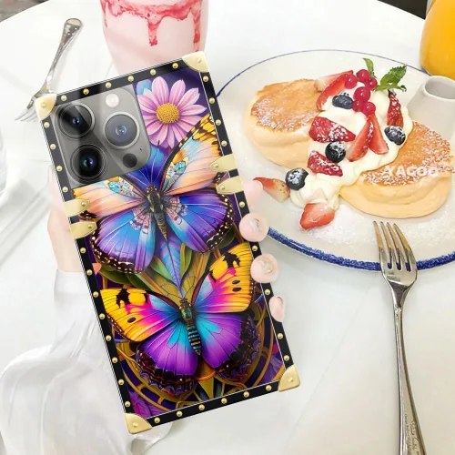 Vista 7 de Funda compatible con iPhone 14 Pro Max (6.7 pulgadas), hermosa mariposa Flosers dorada, de lujo, suave TPU duro, parte trasera de policarbonato