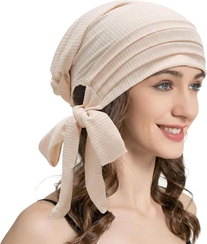 Vista 19 de ZLYC Gorro de quimioterapia para mujer, bufanda suave para la cabeza, gorro elástico Verde sólido