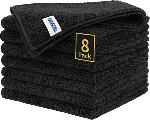 Vista 31 de Toallas de microfibra para automóviles, paquete de 24 paños de limpieza de microfibra, toallas de limpieza de 11.5 x 11.5 pulgadas, absorbentes a