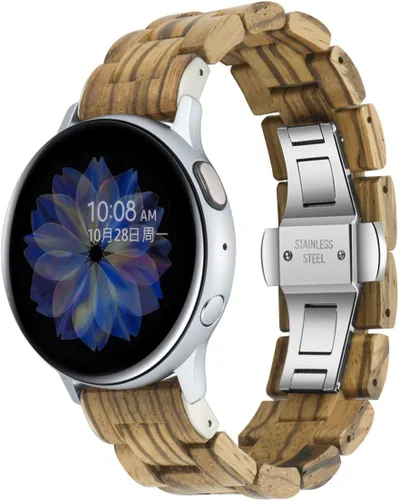 Vista 11 de Correa de 0.78 pulgadas compatible con Samsung Galaxy Watch/Gear S2 S3/Active/Active 2, correa de acero inoxidable de madera natural para Samsung