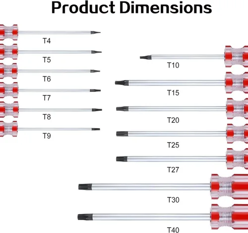 Vista 2 de Juego de destornilladores Torx magnéticos de 13 piezas, seguridad a prueba de manipulaciones, T4, T5, T6, T7, T8, T9, T10, T15, T20, T25, T27, T30