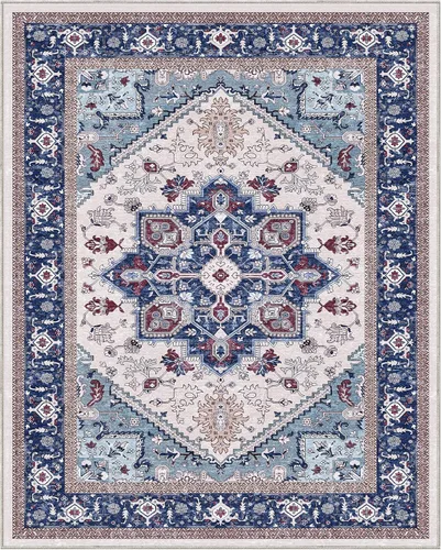 Vista 369 de OPPODREAM Alfombras suaves, pequeñas y lavables con parte trasera antideslizante, alfombra de cachemira sintética de pelo bajo, 2 x 3 pies, azul