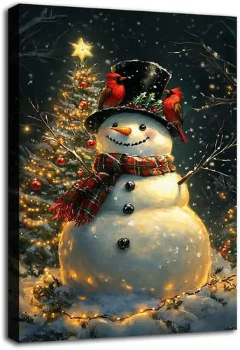 Vista 17 de MNFGMH Arte de pared de muñeco de nieve de Navidad, impresión en lienzo de vacaciones de invierno, imagen pintura de Navidad, regalo festivo