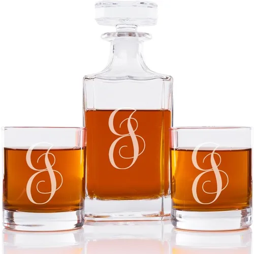 Vista 29 de Abby Smith Juego de decantador de whisky con inicial de estilo lujoso y vasos de rocas, letra A
