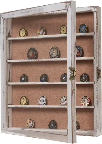 Vista 9 de Marco de caja de sombra de 14 x 17 pulgadas con 4 estantes, vitrina de memoria profunda con estantes móviles, se utiliza para recoger medallas