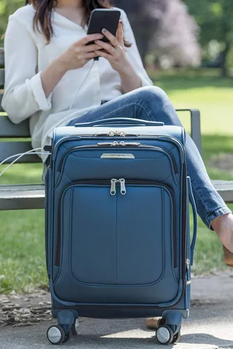 Vista 3 de Samsonite Solyte DLX Softside - Equipaje extensible con ruedas giratorias, azul (Mediterranean Blue)), 123567-0559