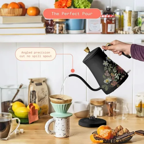 Vista 3 de Hervidor eléctrico de cuello de cisne 1 litro 1200 W, acero inoxidable, té para verter sobre café, apagado automático, base de alimentación