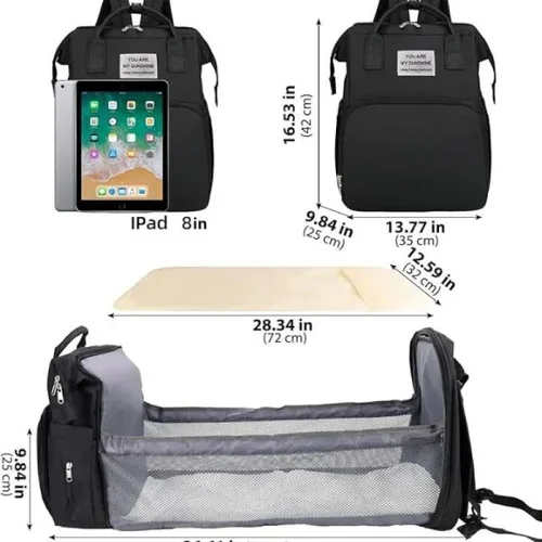 Vista 3 de Pañalera Mochila Bebe Modernas Para Niña Niño Plegable Negro.