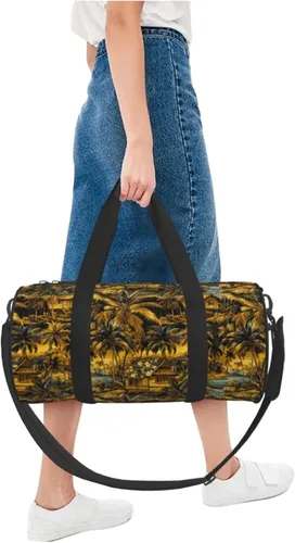 Vista 4 de Large Duffle Bag for Travel - Hawaii Retro Golden Seaside Print Gym Bag for Women Men, Travel Foldable Bags for Women Men with Zippered Multiple