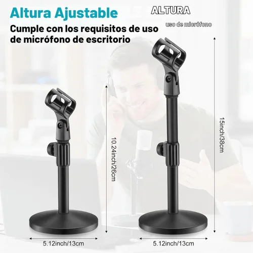 Vista 2 de Hoteam - Soporte de micrófono de escritorio ajustable con clip, base redonda de metal (2 unidades)