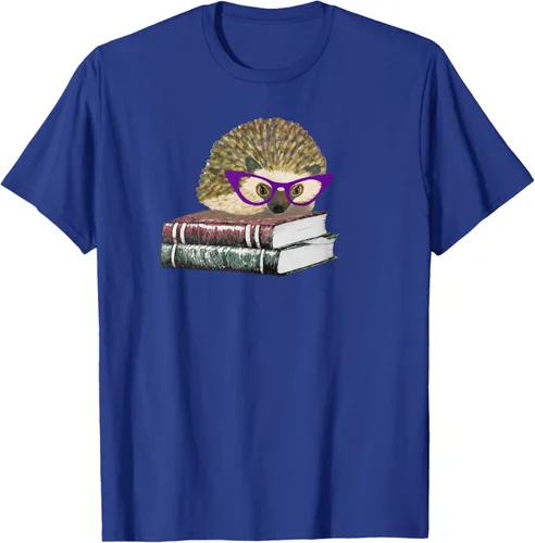 Vista 24 de Adorable erizo libro NERD playera de manga corta, Marino Negro