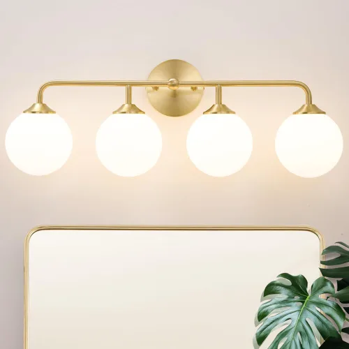 Vista 14 de Luces modernas de tocador de baño de níquel cepillado de 2 luces, accesorios de iluminación de baño sobre espejo con pantalla de globo de vidrio