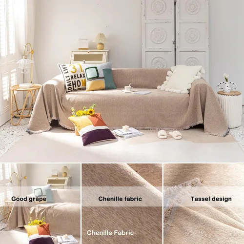 Vista 3 de Fundas de sofá para sofá modular en forma de L, fundas de sofá para sofá de 1-2 cojines, funda de felpilla beige y café, gruesa y duradera, funda