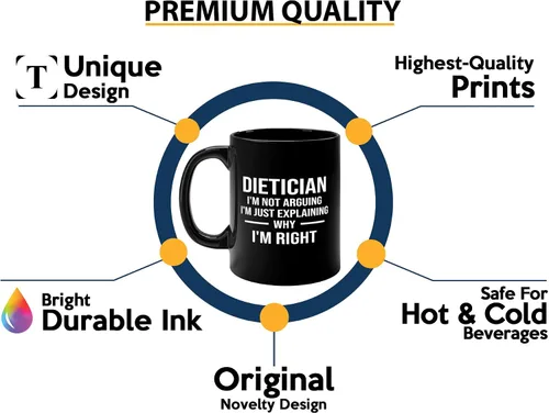 Vista 3 de Taza de café dietista de 11 onzas, color negro, dietista derecho, regalo dietista registrado, nutricionista, dietista, nutricionista clínico