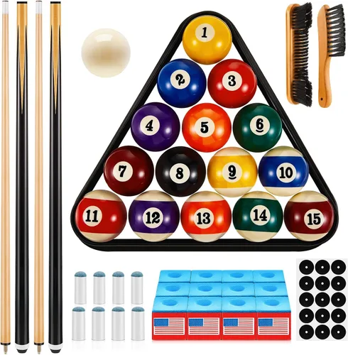 Vista 8 de Outus 71 piezas de accesorios para mesa de billar, accesorios de billar, bolas de billar con soporte de bola triangular, tizas para tacos, punta