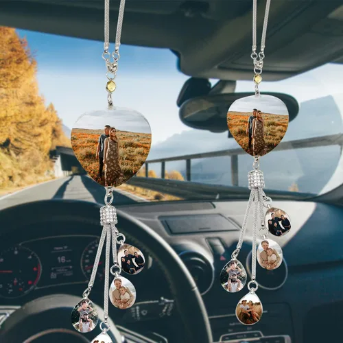 Vista 9 de WERWAES Los accesorios personalizados personalizados del espejo retrovisor del coche personalizan el colgante colgante de cristal de la foto