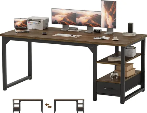 Vista 34 de Mericonia Escritorio para computadora, escritorio de juegos para espacios pequeños, mesa de estilo moderno y simple para oficina en casa, mesa