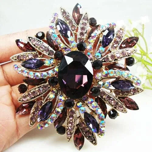 Vista 2 de TTjewelry Broche de cristal de diamantes de imitación de 3.82 pulgadas de flor preciosa