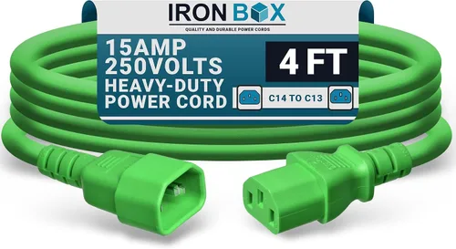 Vista 46 de IronBox Electric - Cable de Alimentación C14 a C13 de Servicio Pesado, 15A, 250V, Cable de Extensión para Computadora 14/3 AWG - Cables