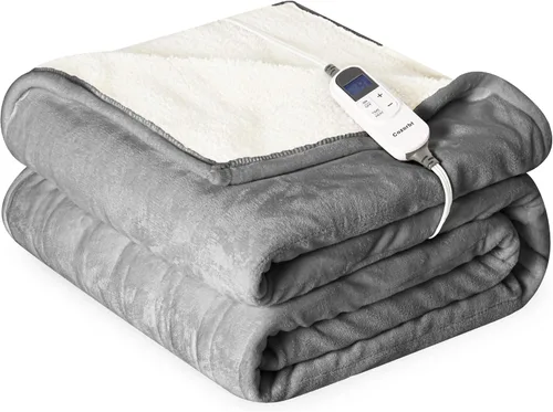 Vista 12 de Manta eléctrica térmica de 50"x60", manta de franela suave y sherpa reversible con 10 ajustes de calor, 12 configuraciones de temporizador y apagado