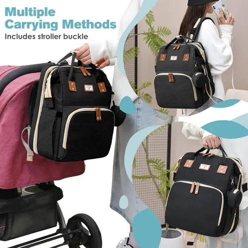 Vista 4 de JSTPRO Mochila para pañales, bolsa de pañales grande impermeable y ligera con cambiador, bolsillos aislados, puerto USB, bolsa de viaje para mamá